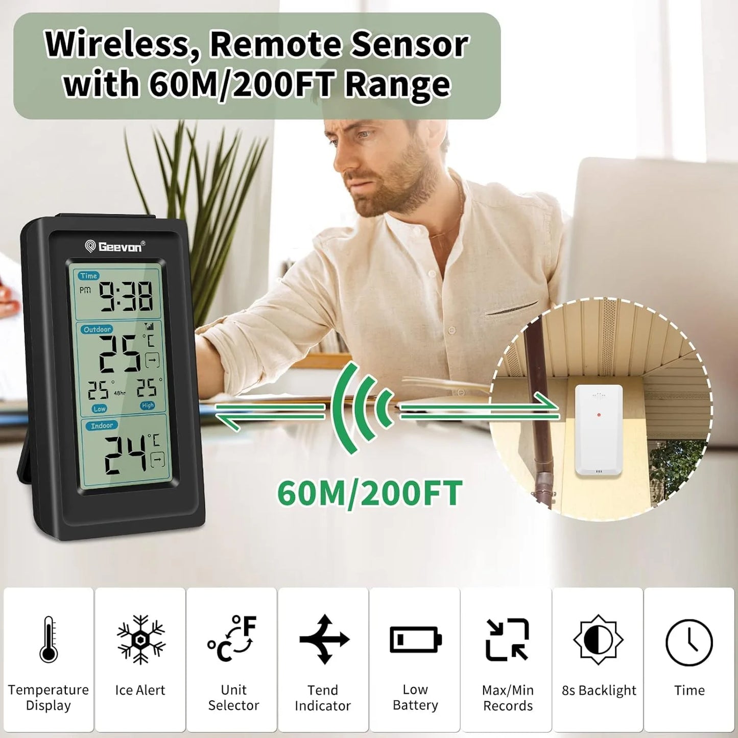 Geevon WS0151 Black Wireless Temperature Station