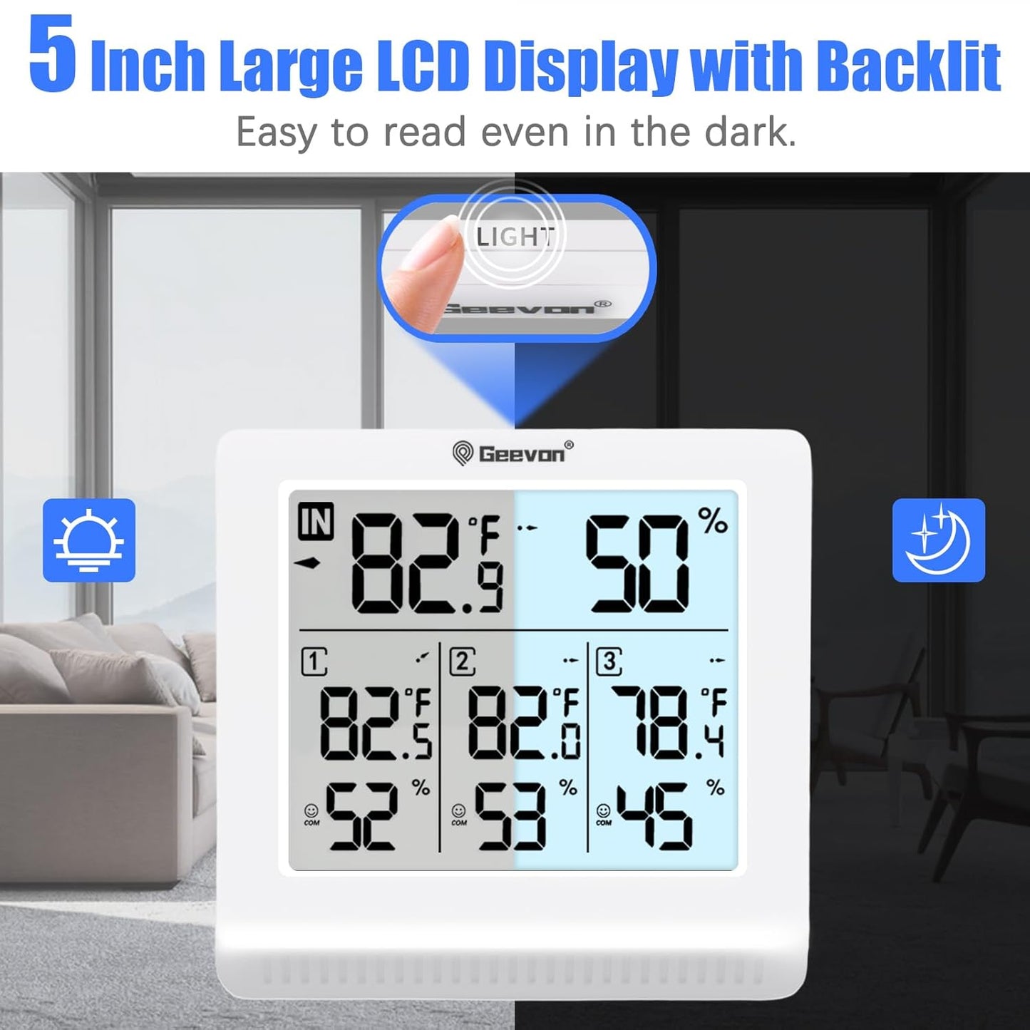Geevon WS0190-3TX Indoor Outdoor Thermometer Wireless with 3 Remote Sensors