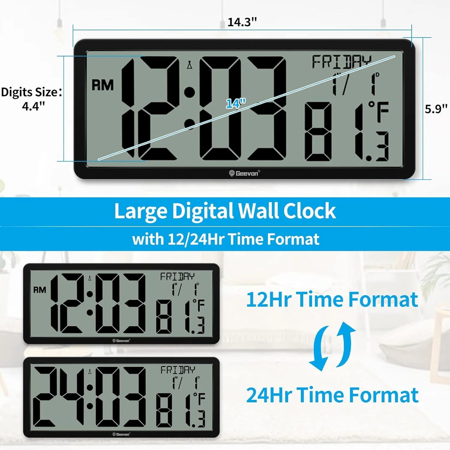 Geevon 86126 Large Digital Wall Clock