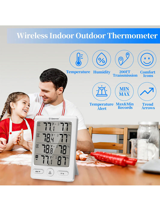 Geevon WS8646-3TX Wireless Thermometer with 3 included Remote Sensors