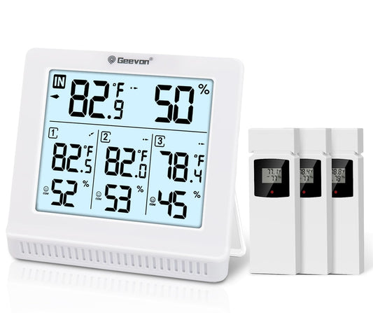 Geevon WS0190-3TX Indoor Outdoor Thermometer Wireless with 3 Remote Sensors