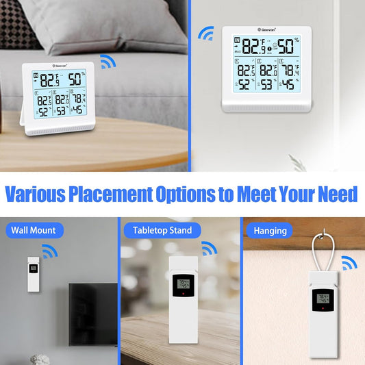 Geevon WS0190-3TX Indoor Outdoor Thermometer Wireless with 3 Remote Sensors