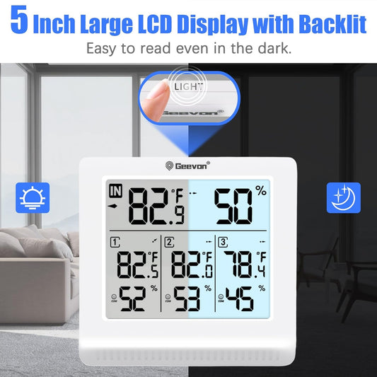 Geevon WS0190-3TX Indoor Outdoor Thermometer Wireless with 3 Remote Sensors