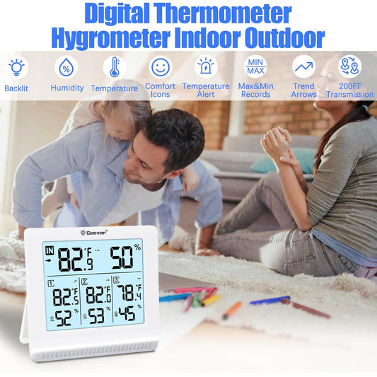 Geevon WS0190-3TX Indoor Outdoor Thermometer Wireless with 3 Remote Sensors