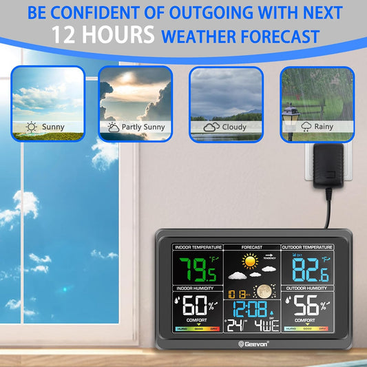 Geevon WS8665 Wireless  Thermometer, Large Colour Display with Comfort Indicator, USB Charging Port