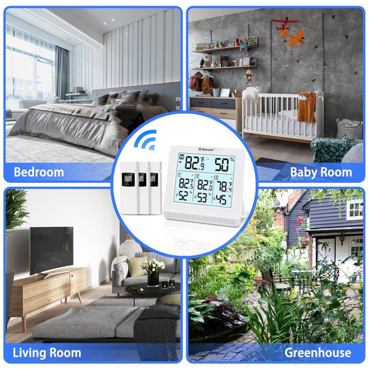 Geevon WS0190-3TX Indoor Outdoor Thermometer Wireless with 3 Remote Sensors