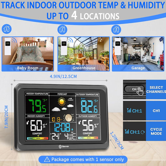Geevon WS8665 Wireless  Thermometer, Large Colour Display with Comfort Indicator, USB Charging Port