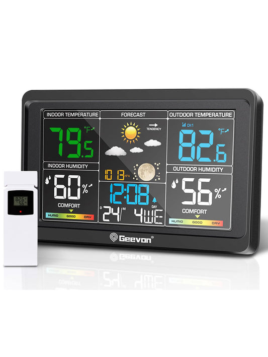 Geevon WS8665 Wireless  Thermometer, Large Colour Display with Comfort Indicator, USB Charging Port